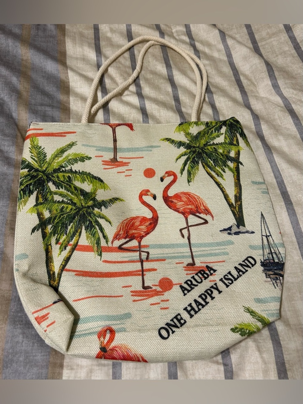New Aruba One Happy Island Tropical Beach Large Tote Bag